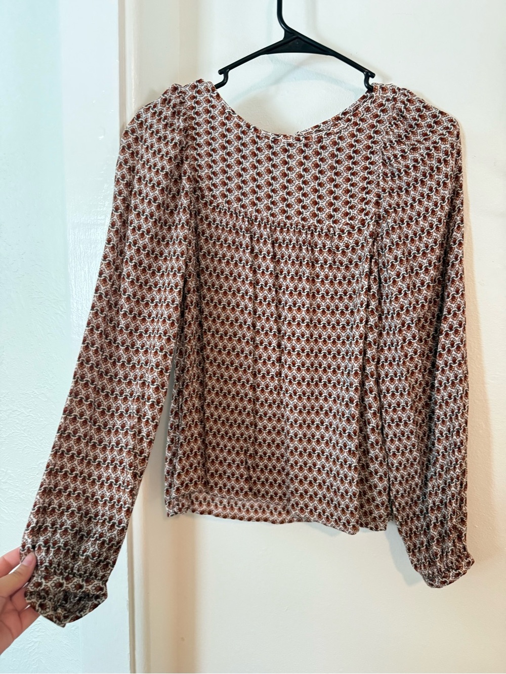 LOFT Brown Patterned Long-Sleeve Blouse